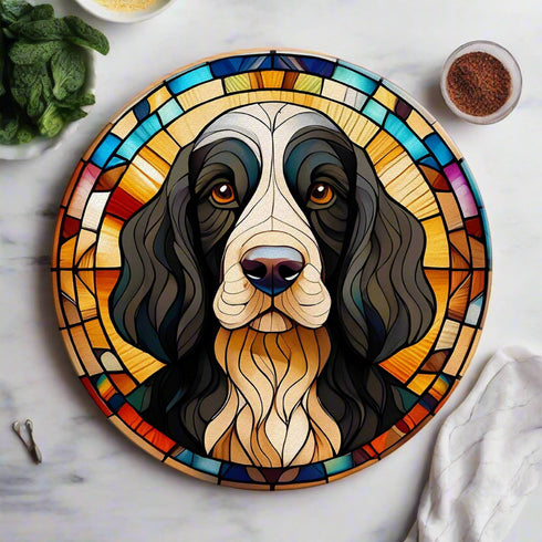 Cocker Spaniel Black & White Glass Suncatcher Worktop Saver